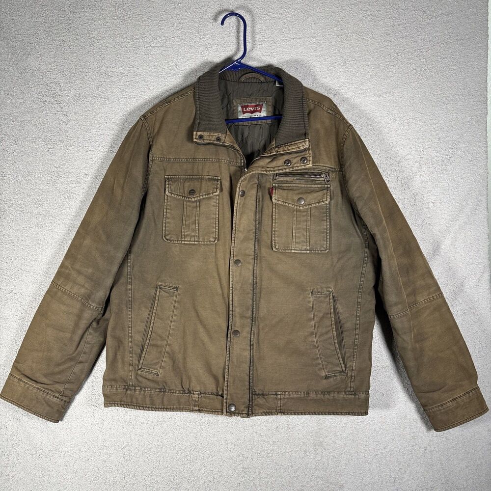 Levi's Jacket Mens‎ Size XL Brown Military Field Chore Ribbed Collar Distressed